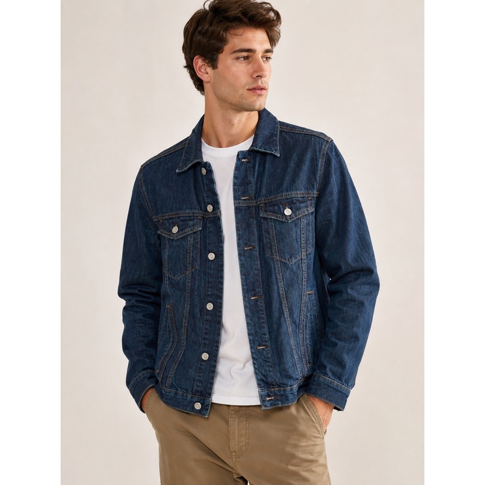 Gap Mens Dark Wash Denim Trucker Jacket Blue Button Up Size M 1969 927706-00